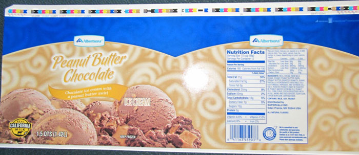 Albertsons Peanut Butter Chocolate ice cream label
