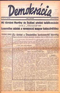 Reduced image of the front page of the newspaper Demokracia (Budapest), July 15, 1945