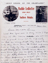 Letter written by Huddie Ledbetter on his personal letterhead that includes photos of him performing