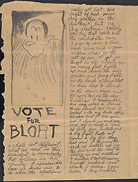 "Vote for Bloat" brown paper manuscript by Woody Guthrie