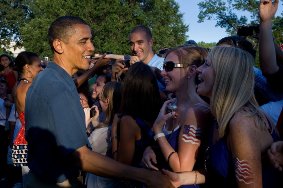 President Barack Obama and First Lady Michelle Obama greet military families