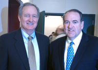 March 4, 2012 - Senator Crapo meeting with former presidential candidate and Arkansas Governor Mike Huckabee during a 'Vote for America' Rally at the Idaho Center in Nampa.