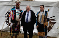 Carl with two members of the Keweenaw Bay Indian Community dance troupe