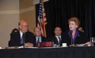 Senator Roberts and Senator Stabenow talk with producers at a Farm Bill Field Hearing in Wichita, Kansas in August 2011.