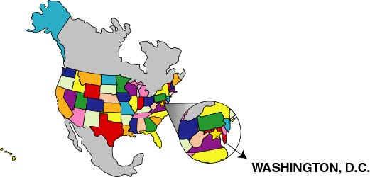 Map of the United States and Washington, D.C.