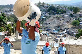 Removal of rubble from the 2010 earthquake in Port-au-Prince, Haiti.