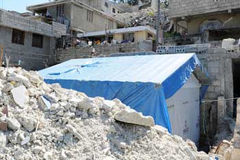 Transitional shelter built following the 2010 earthquake in Port-au-Prince, Haiti.