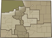 Map of Colorado highlighting the North West region
