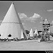 Cabins imitating the Indian teepee for tourists along highway south of Bardstown, Kentucky (LOC)