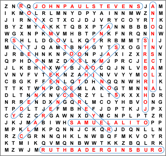 Justices of the U.S. Supreme Court Word Search Answers