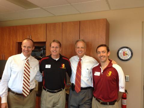 Photo: I had a good visit this afternoon with Pitt Plastics CEO Jeff Poe, City Manager Daron Hall, and Chamber President Blake Benson while cheering on the Gorillas at the PSU Homecoming game.