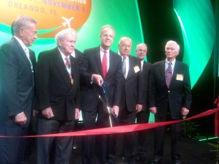 Photo: Cutting the ceremonial ribbon to open the 65th annual NBAA convention with golf legend and general aviation champion Arnold Palmer standing to my right. Standing next to Mr. Palmer is Russ Meyer, former CEO of Cessna and a longtime aviation industry leader.