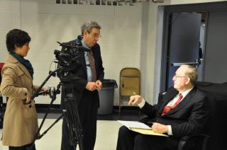 Photo: Rockefeller meets with WHAG's Mark Kraham, and Patricia Martelotti, before the ceremony.