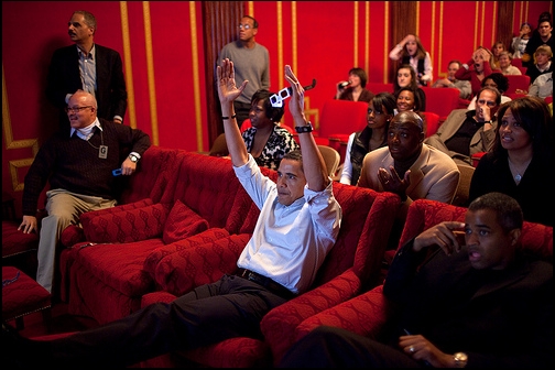 President Barack Obama at a Super Bowl Party