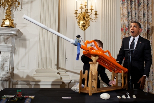 The President fires a Marshmellow Gun