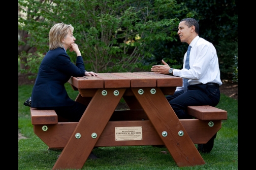 President Barack Obama and Secretary of State Hillary Rodham Clinton speak together 