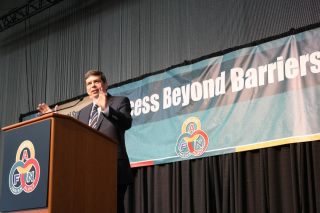 Photo: Addressing delegates on Saturday afternoon