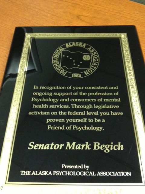 Photo: I was honored to be recognized by the Alaska Psychological Association this weekend. Thank you!