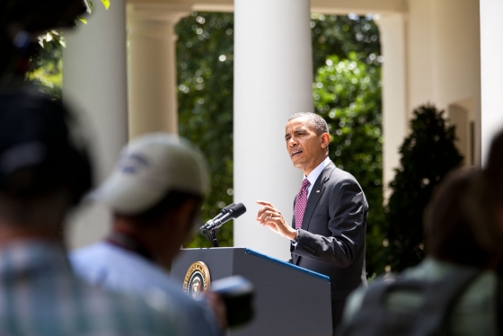 President Barack Obama delivers remarks in the Rose Garden of the White House (June 15, 2012)