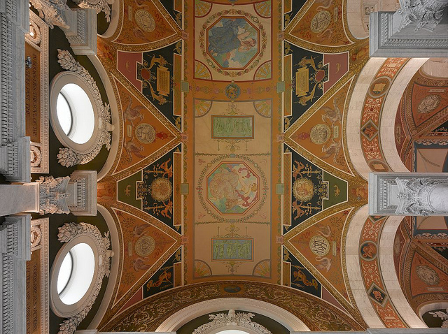 [Second floor, north corridor. Mural depicting Touch and another of the Five Senses, by Robert Reid. Library of Congress Thomas Jefferson Building, Washington, D.C.] (LOC)