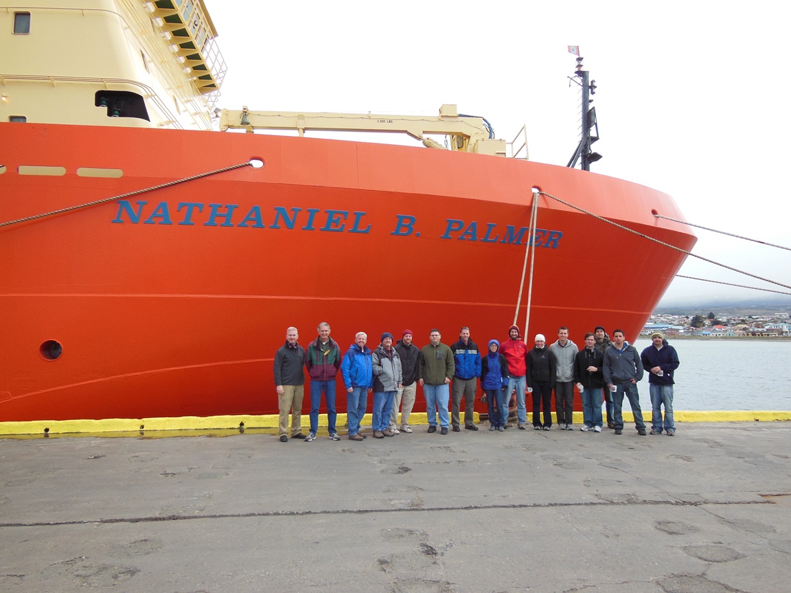 IceBridge personnel standing outside the Nathaniel B. Palmer
