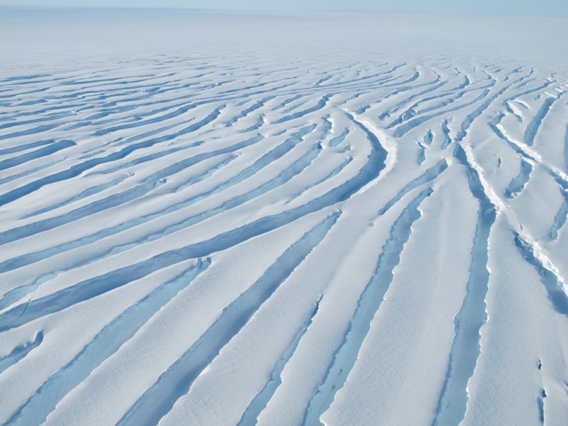Crevasses in a glacier seen from the DC-8 near the Ronne Ice Shelf on Nov. 1.