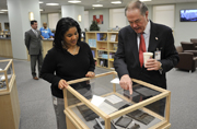 GPO’s Bookstore Manager Donna Harding gives Public Printer Bill Boarman a tour of the agency’s newly renovated bookstore.