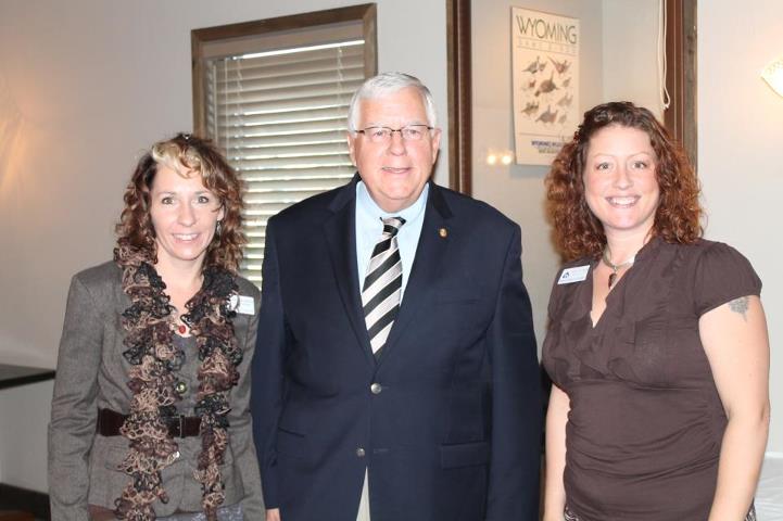 Photo: Angela Jarvis and Rachel McCaughey of the Buffalo Chamber of Commerce with Senator Mike Enzi this afternoon (picture by Justin Wolffing)