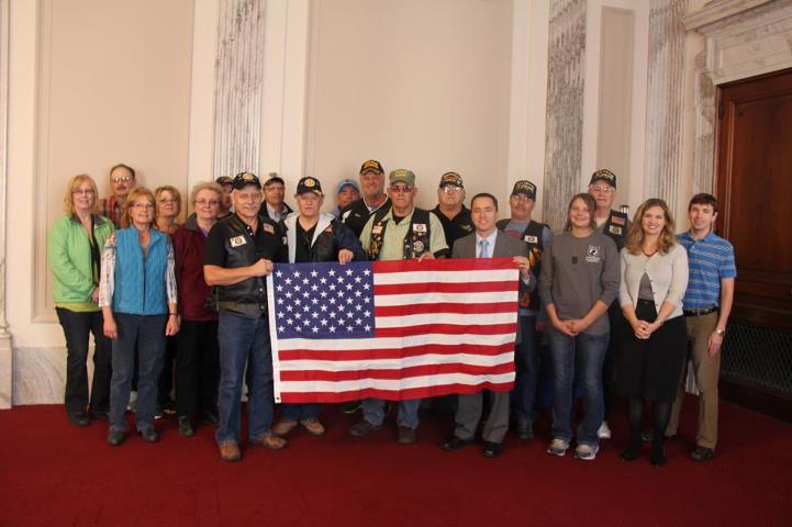 Photo: The North Dakota Chapter #487 of the Vietnam Veterans of America today met with my staff, who presented them with a flag in honor of their service. The group is in town to attend the ceremonies that will be held this Sunday at the National Vietnam Veterans Memorial. Sunday's ceremony will honor all veterans and mark the Wall's 30th anniversary.