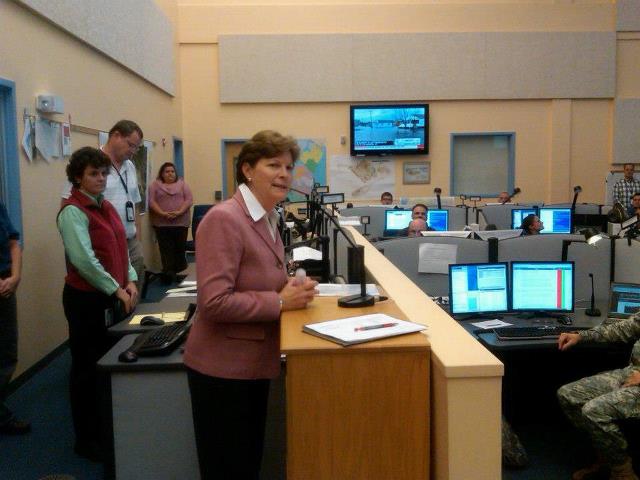 Photo: Senator Shaheen was at the New Hampshire Emergency Operations Center in Concord to thank individuals there for their emergency response efforts before, during and after Hurricane Sandy. (October 30, 2012. Concord, NH)