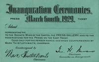 Image of front of the 1929 Inauguration Ticket