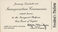 Image of the front of the 1953 Inauguration Ticket