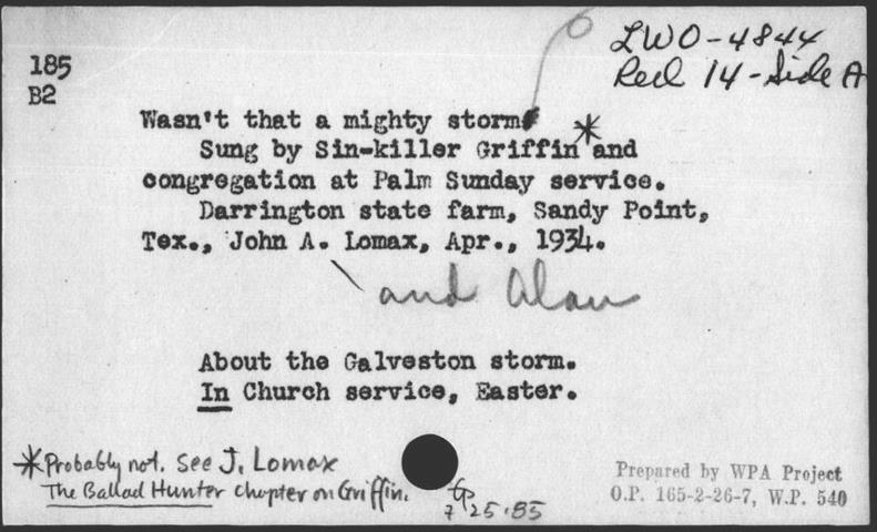 Photo: http://www.youtube.com/watch?v=DhSFg8joWsk

This post is for all our friends in the eastern United States affected by Hurricane Sandy; our thoughts are with you!  In 1934, John Lomax recorded a preacher named Sin-Killer Griffin singing "Wasn't that a Mighty Storm," about the hurricane and flood that hit Galveston, Texas in 1900.  Eric Von Schmidt learned it from the archival recording and passed it on to Tom Rush.  Rush popularized it in the folk revival.  At the link above, see a video of James Taylor performing the song, confirming it as one of AFC's most influential archival treasures.