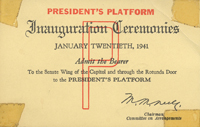 Image of the front of the 1941 Inauguration Ticket