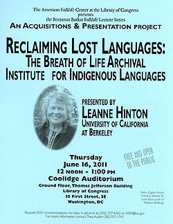 2011 Botkin Lecture Flyer for Leanne Hinton