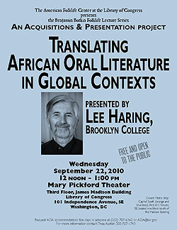 2010 Botkin Lecture Flyer for Lee Haring
