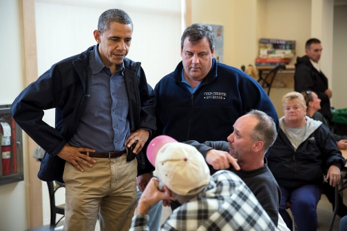 President Obama and Gov. Christie at the Brigantine Beach Community Center