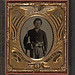 [Unidentified soldier in Union uniform with bayoneted musket, revolver, cap and cartridge boxes, and bayonet in scabbard] (LOC)
