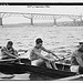[Stanford University crew rowing on Hudson River with Poughkeepsie Bridge, New York, in background] (LOC)