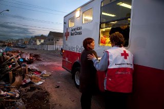 Photo: Hurricane Sandy 2012

November 5, 2012. Lina Khudaynatov receives a hot meal from American Red Cross volunteer Lata Crouch in a Emergency Response Vehicle in Staten Island, New York. Photo by Talia Frenkel/American Red Cross 
 American Red Cross