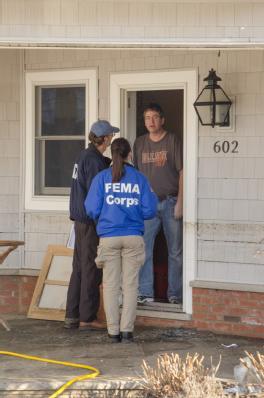 Photo: Nov. 11 - FEMA Community Relations and FEMA Corps team members canvass a Sea Bright, New Jersey neighborhood to ensure residents have applied for disaster assistance with FEMA.

Those impacted by Sandy can register for disaster assistance at www.disasterassistance.gov, or by calling 1-800-621-3362. Additionally face-to-face assistance is available at Disaster Recovery Centers. Visit
