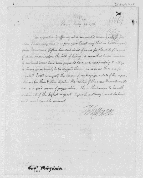 Image 1213 of 1213, Thomas Jefferson to Patrick Henry, July 22, 1786