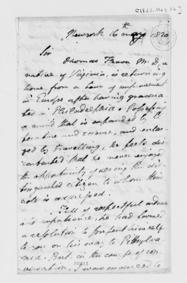 Image 1322 of 1325, Samuel L. Mitchill to Thomas Jefferson, May 16, 18