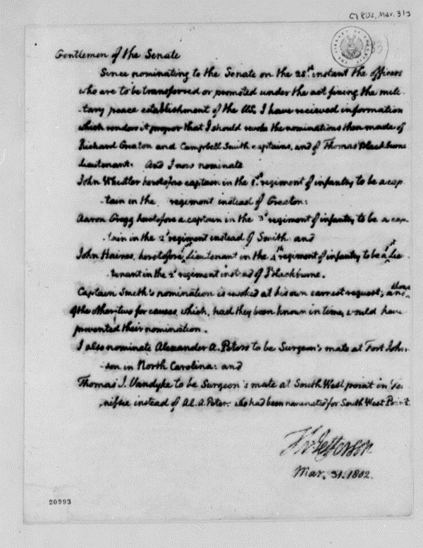 Image 1218 of 1218, Thomas Jefferson to Senate, March 31, 1802