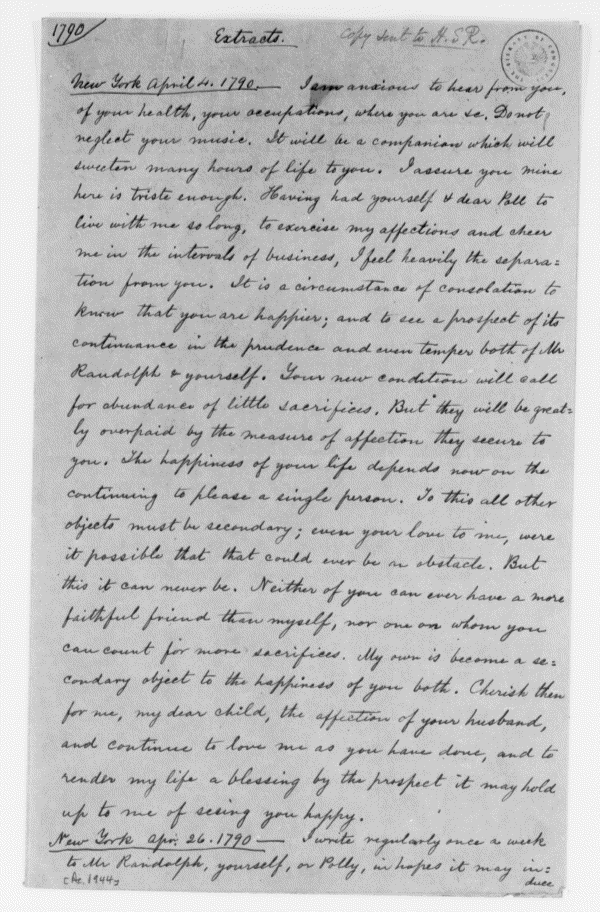 Image 2 of 296, Thomas Jefferson to Martha Randolph, April 1790, E