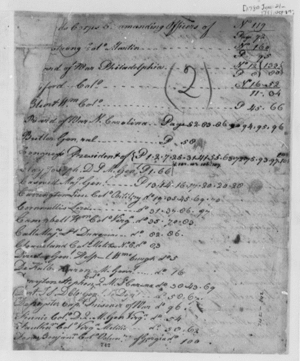 Image 2 of 207, Horatio Gates, June 21, 1780, Letterbook: List of 