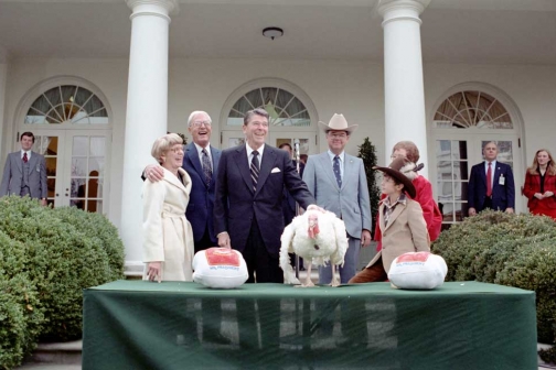 Ronald Reagan during the ceremony to receive the Thanksgiving turkey