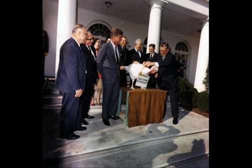 Presentation of a Thanksgiving turkey to John F. Kennedy