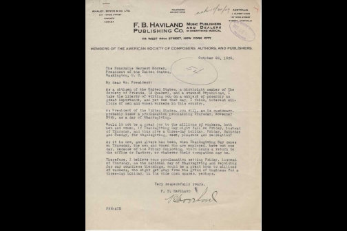 Letter to Herbert Hoover suggesting that Thanksgiving be moved from Thursday to Friday