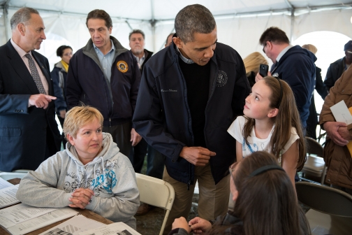 President Obama Talks with Residents at a FEMA Disaster Recovery Center
